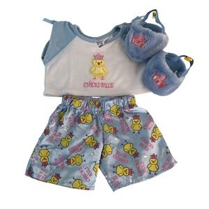 Build A Bear Clothes Blue Chicks Rule Pajamas Outfit Slippers Shirt Pants